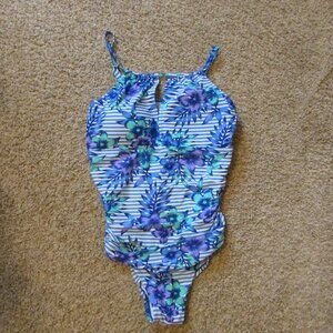 NWOT Sea & Sand 20 Blue White Purple Tropical Floral One-Pie Pad Bra Swimsuit